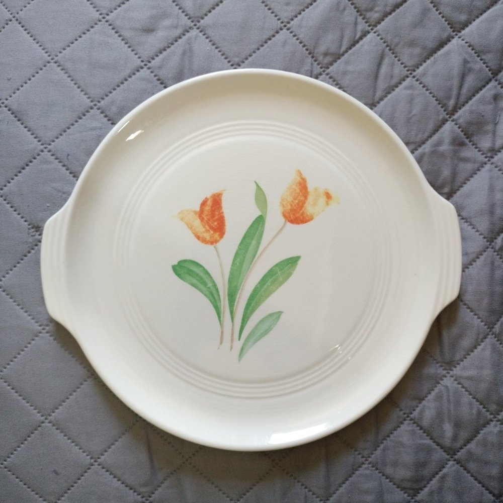 Edwin Knowles Utility Ware  RED TULIP Tab Handle Round Platter